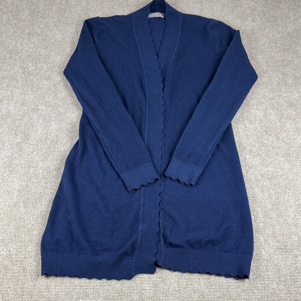 evolution by Cyrus Women's Navy Long Sleeve Scalloped Edge Cardigan Size XS NWT